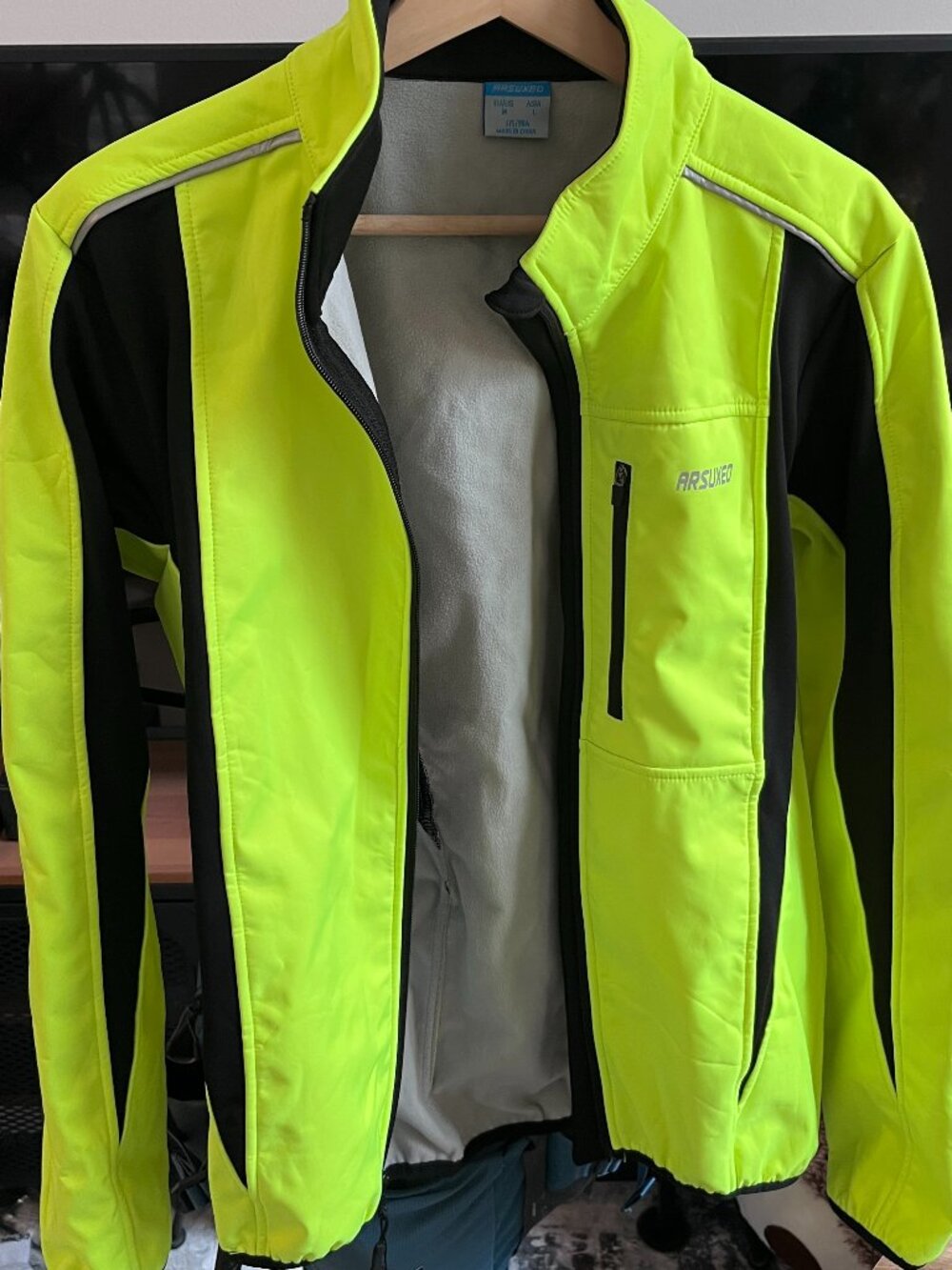 ARSUXEO Neon Yellow Reflective Cycling Softshell Jacket Medium NWT